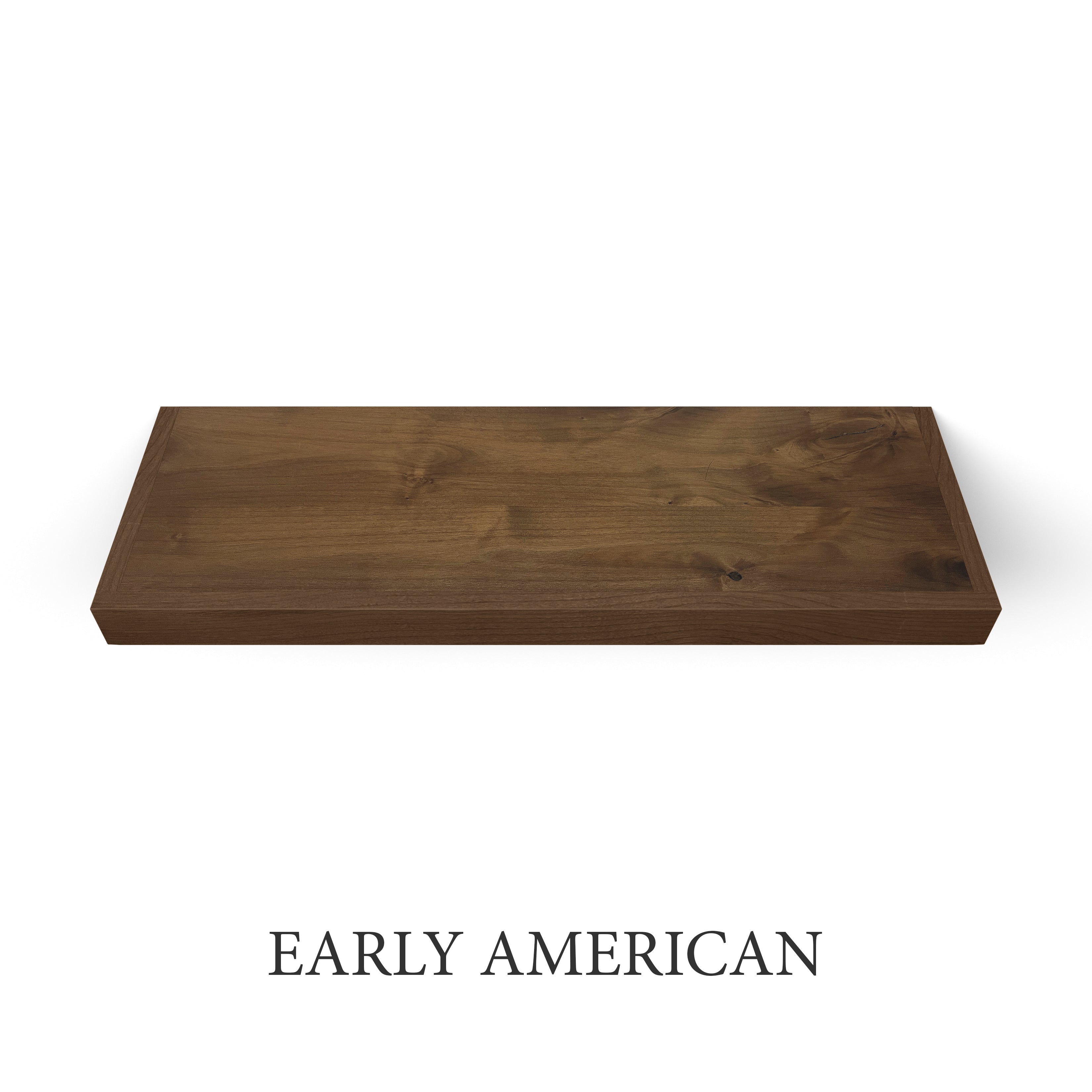 early american Rustic Alder 2 Inch Thick LED Lighted Floating Shelves - Battery