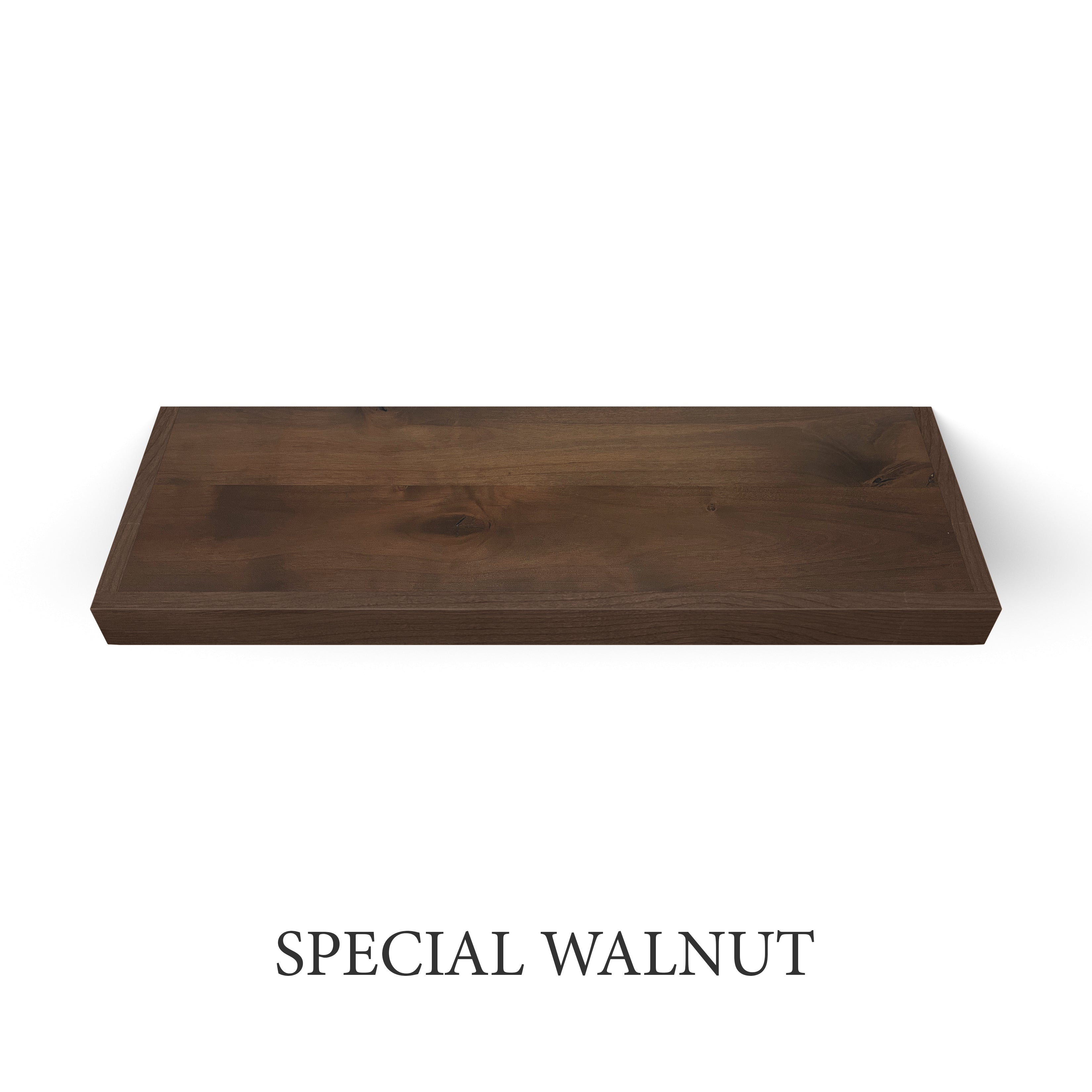 special walnut Rustic Alder 2 Inch Thick Floating Shelves