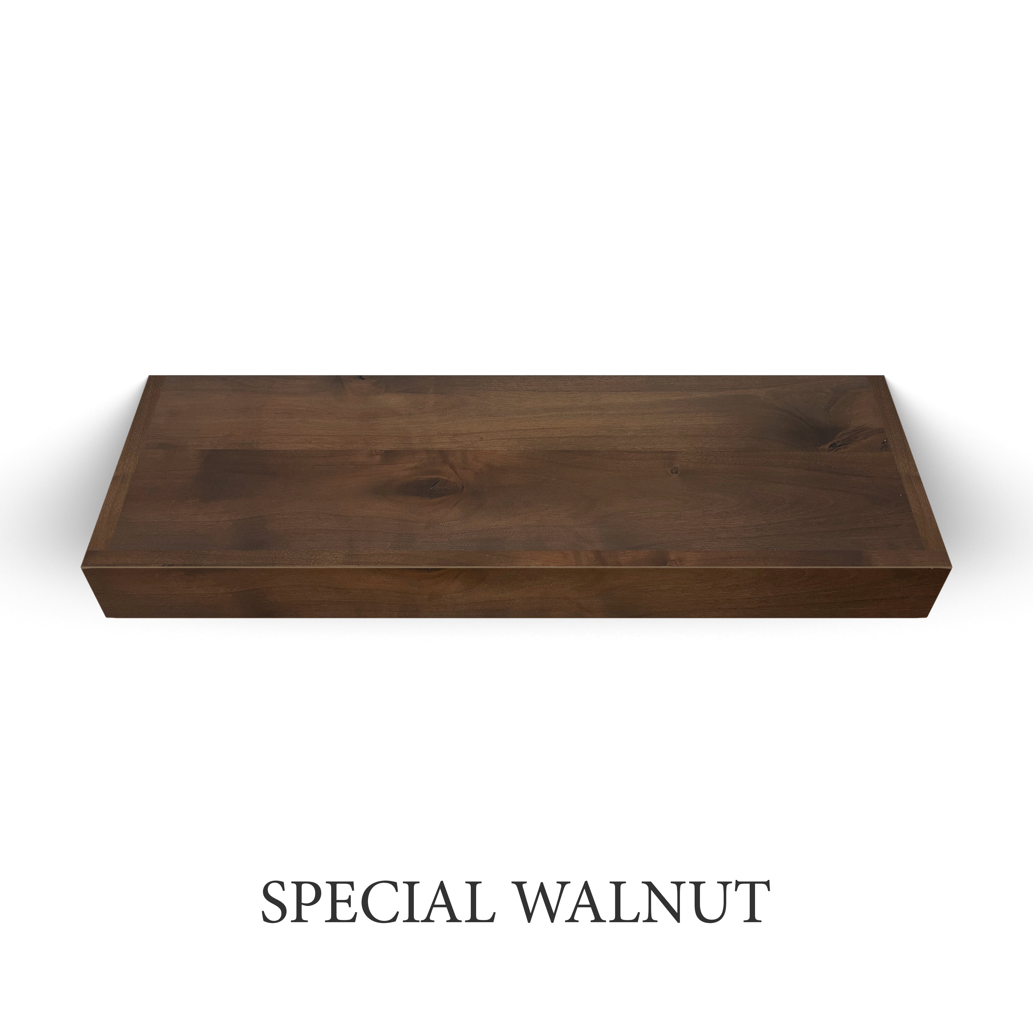 special walnut Rustic Alder 3 Inch Thick LED Lighted Floating Shelf - Hardwired