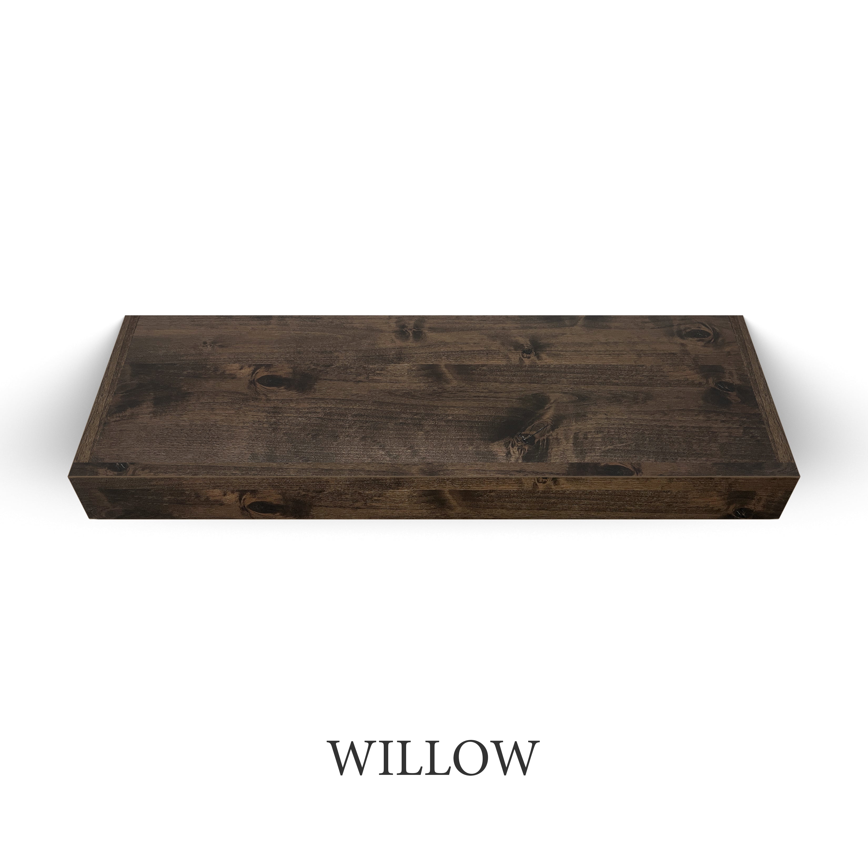 willow Rustic Alder 3 Inch Thick LED Lighted Floating Shelf - Battery