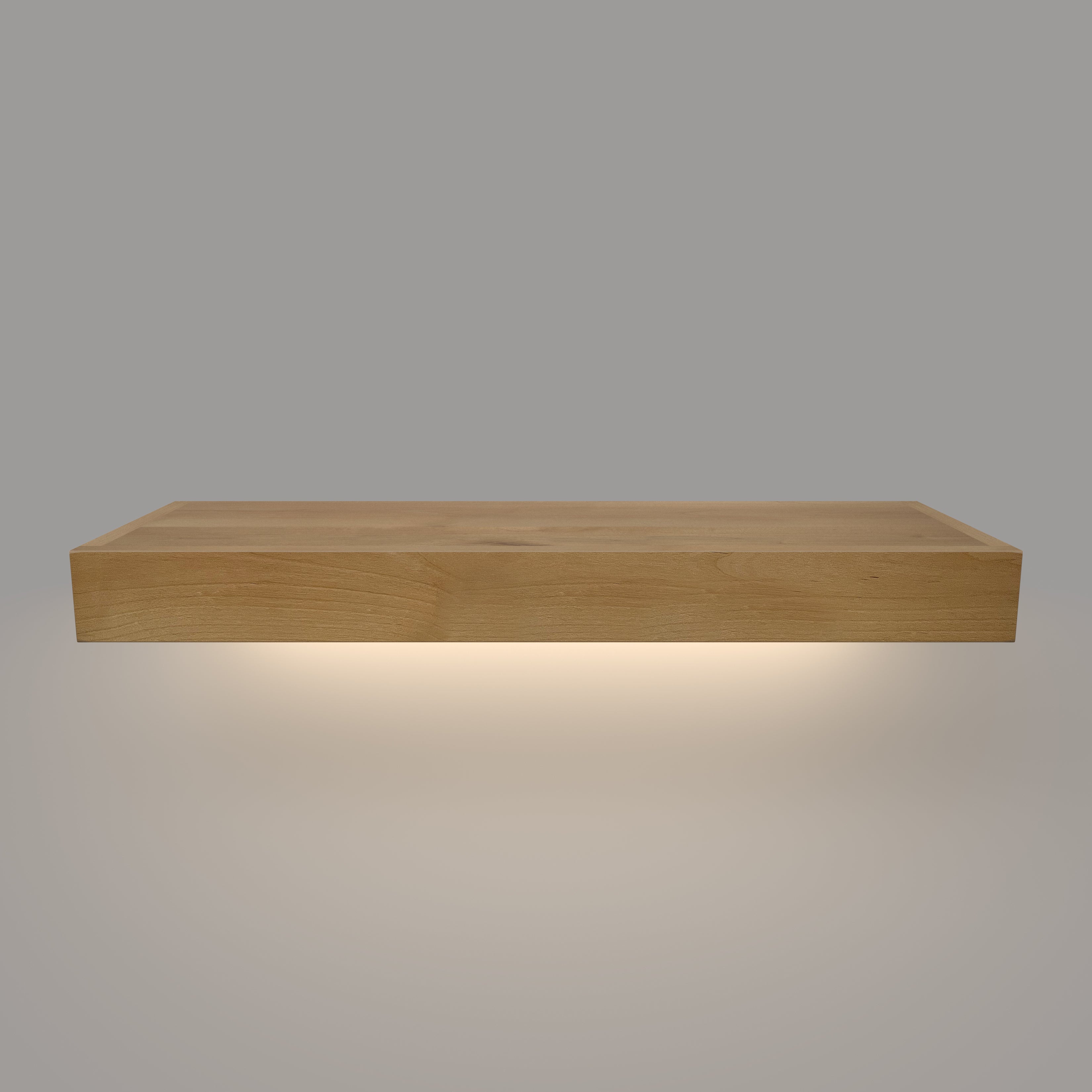 Superior Alder 3 Inch Thick LED Lighted Floating Shelf - Hardwired
