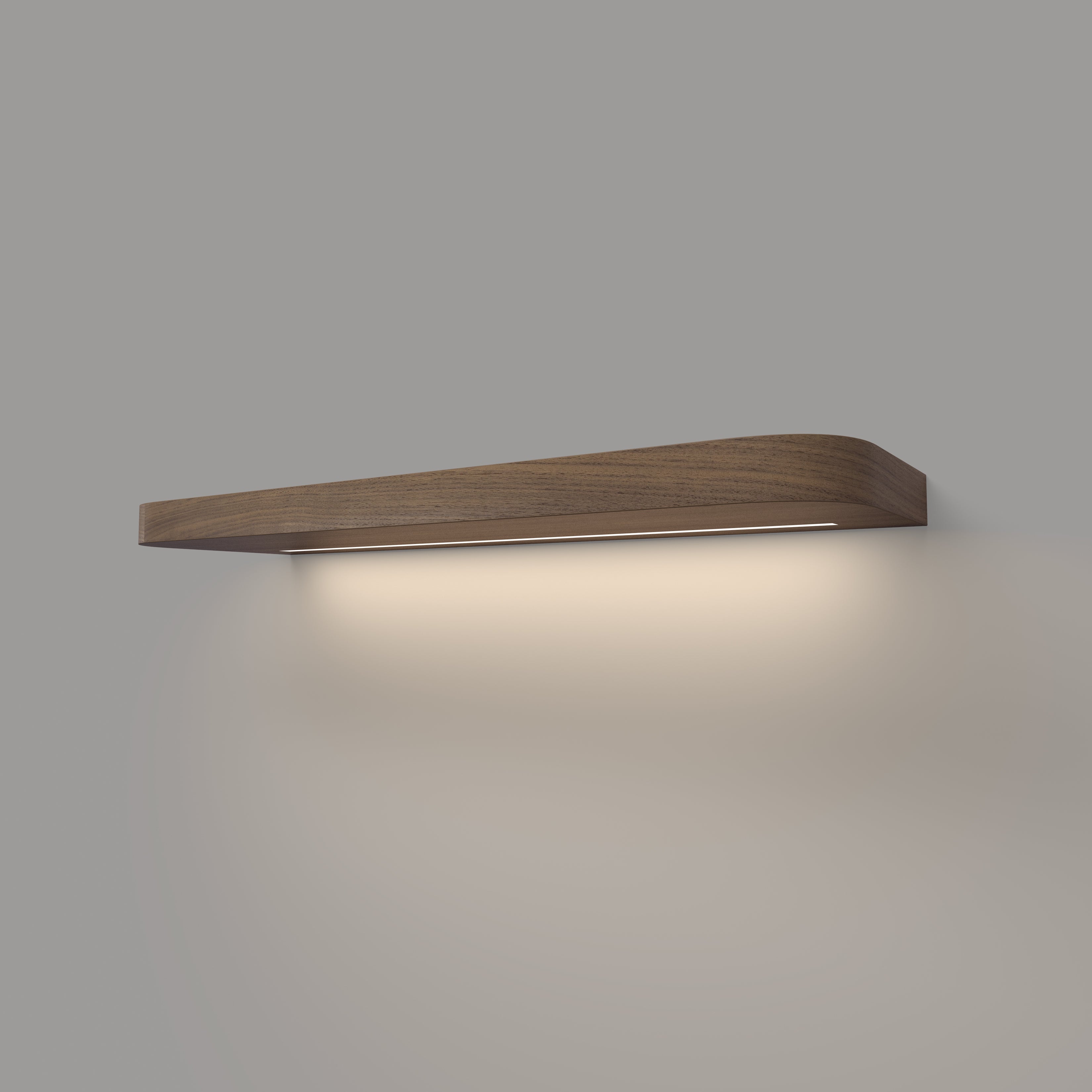 Walnut Radius LED Lighted Floating Shelf - Hardwired