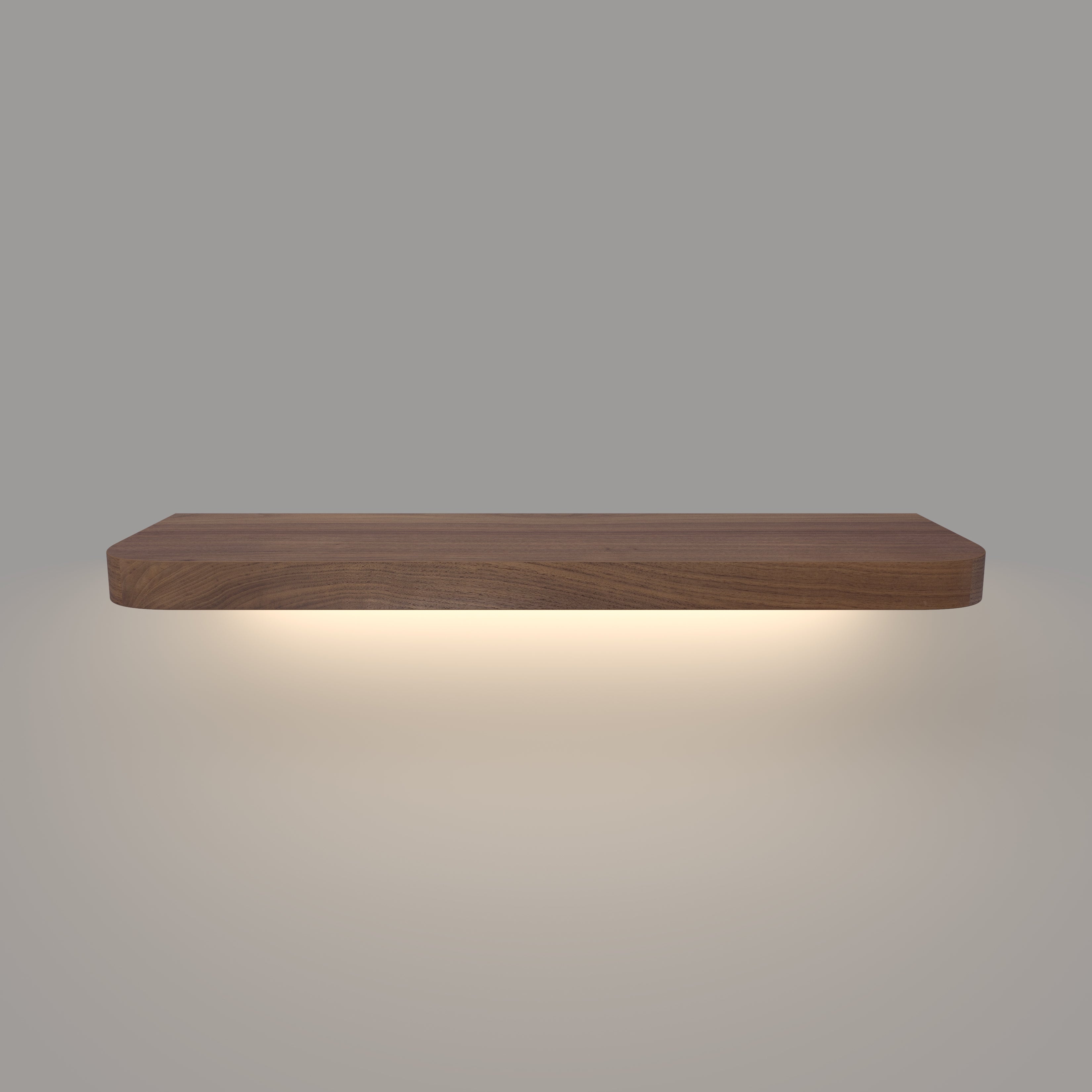 Walnut Radius LED Lighted Floating Shelf - Hardwired