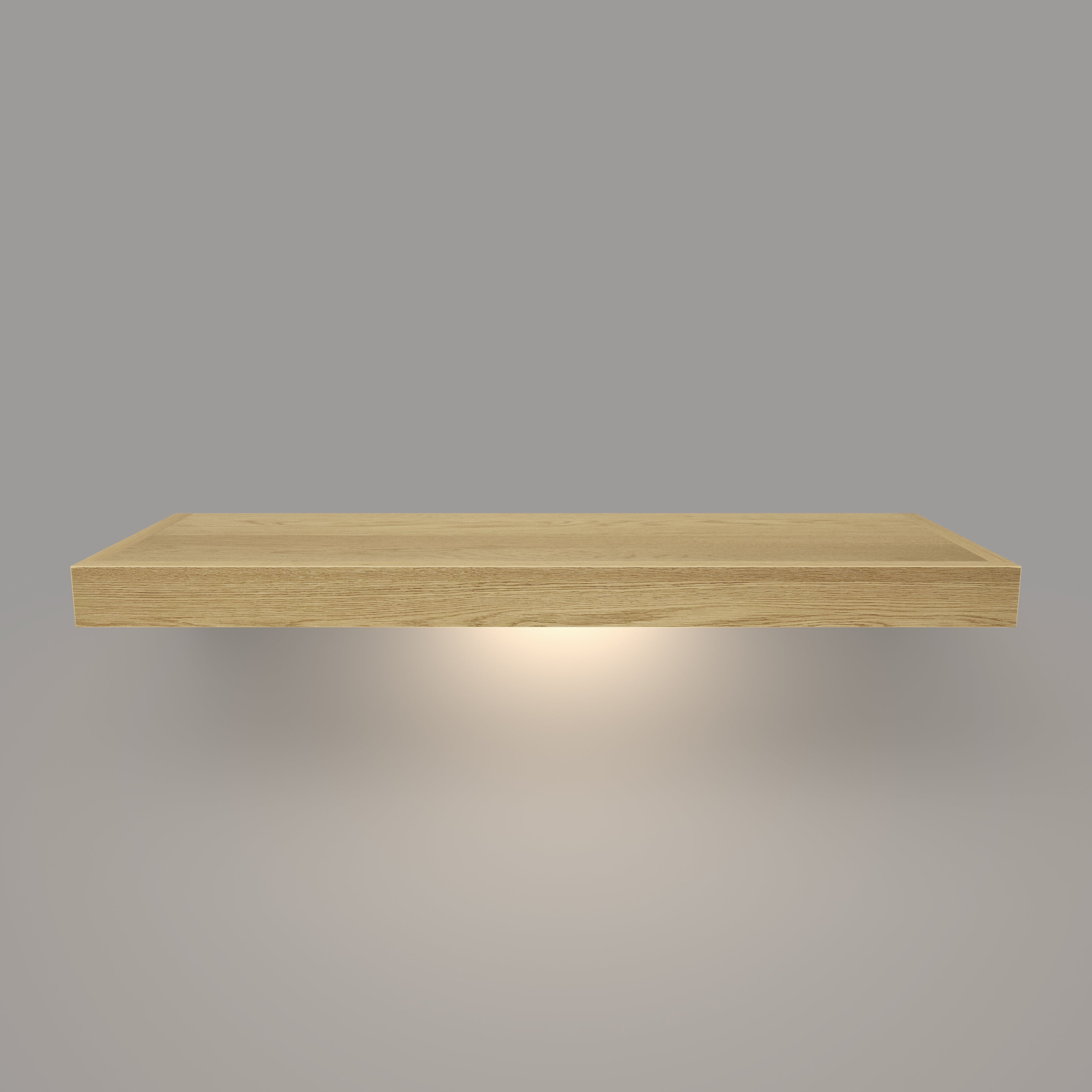 White Oak 2 Inch Thick LED Lighted Floating Shelf - Battery