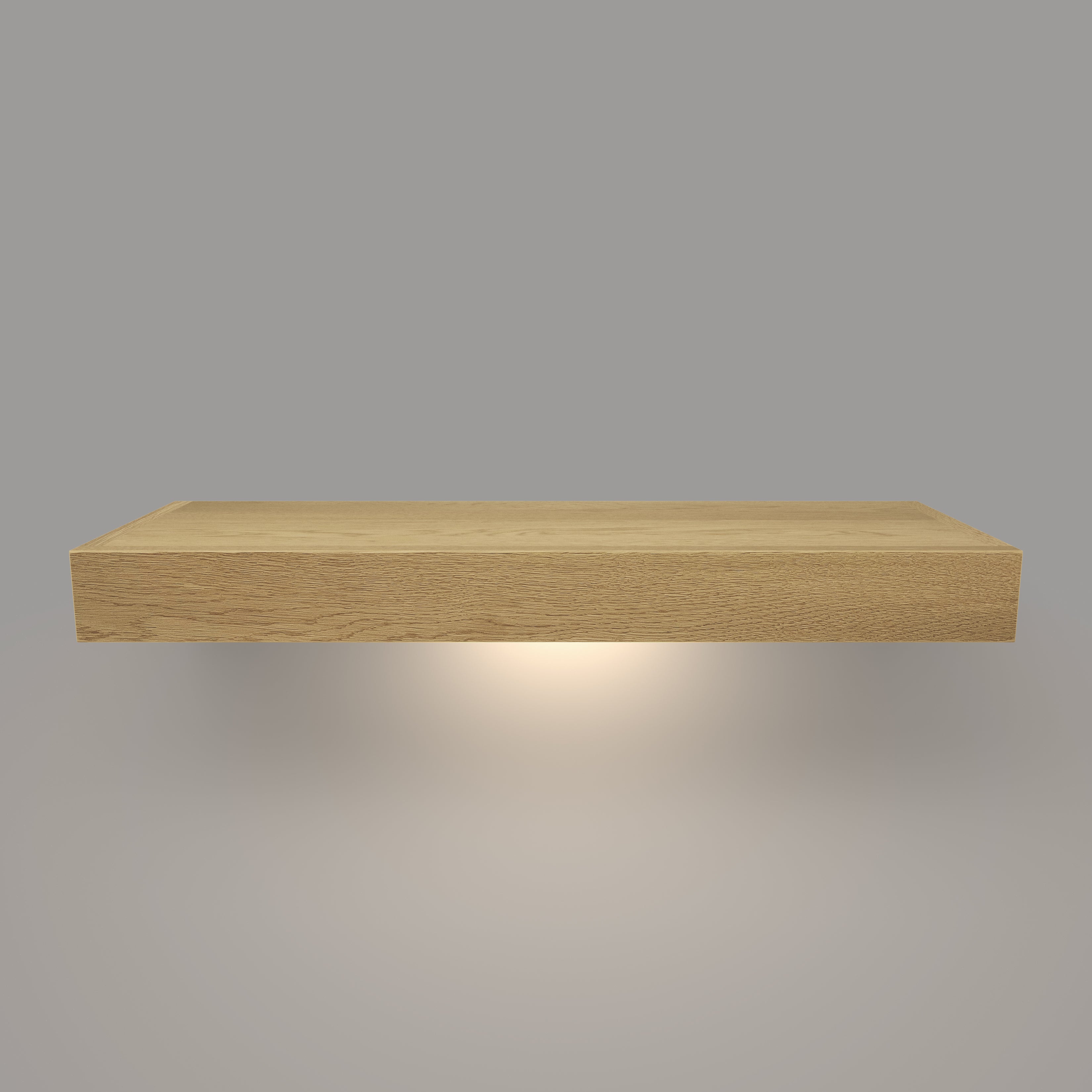 White Oak 3 Inch Thick LED Lighted Floating Shelf - Battery