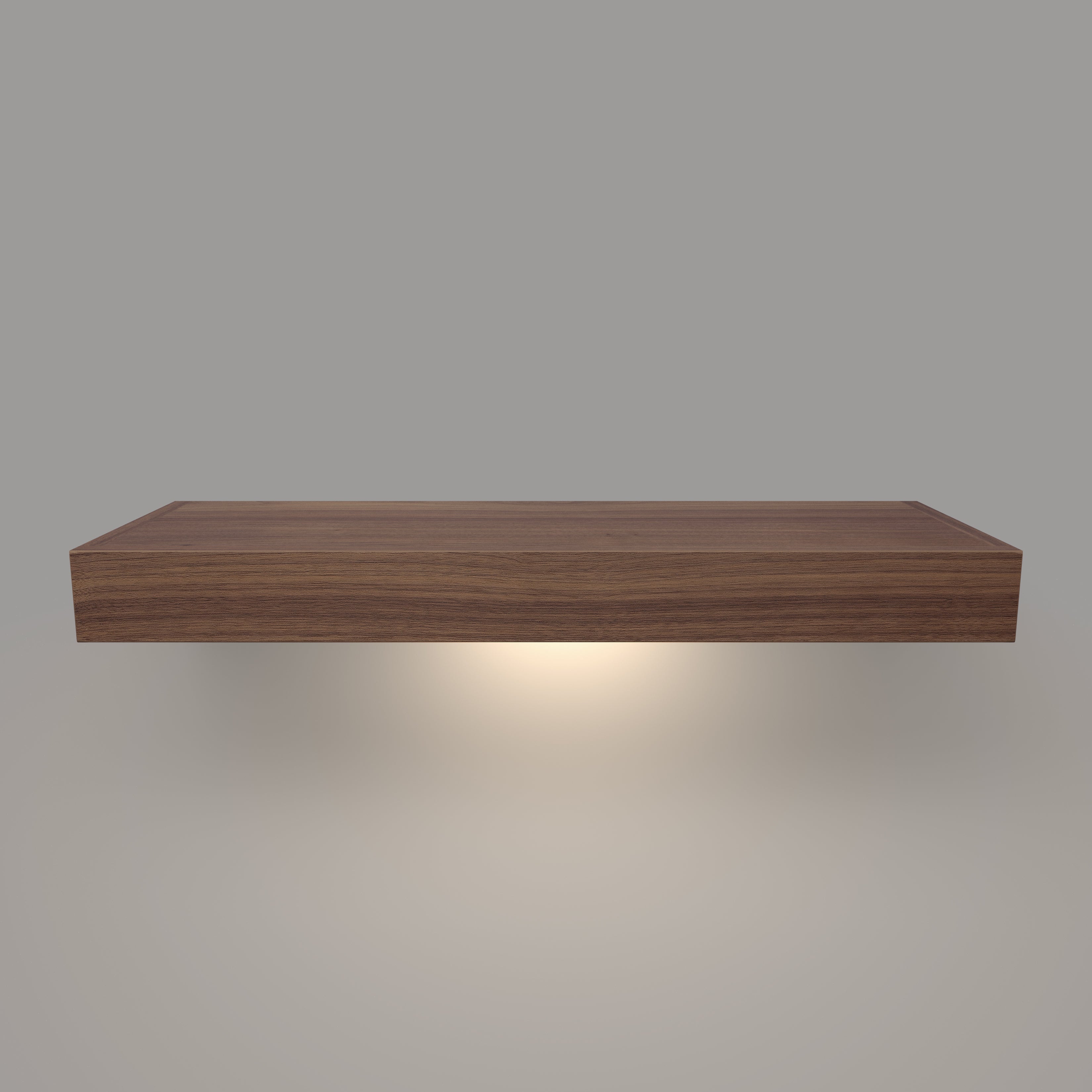 Walnut 3 Inch Thick LED Lighted Floating Shelf - Battery