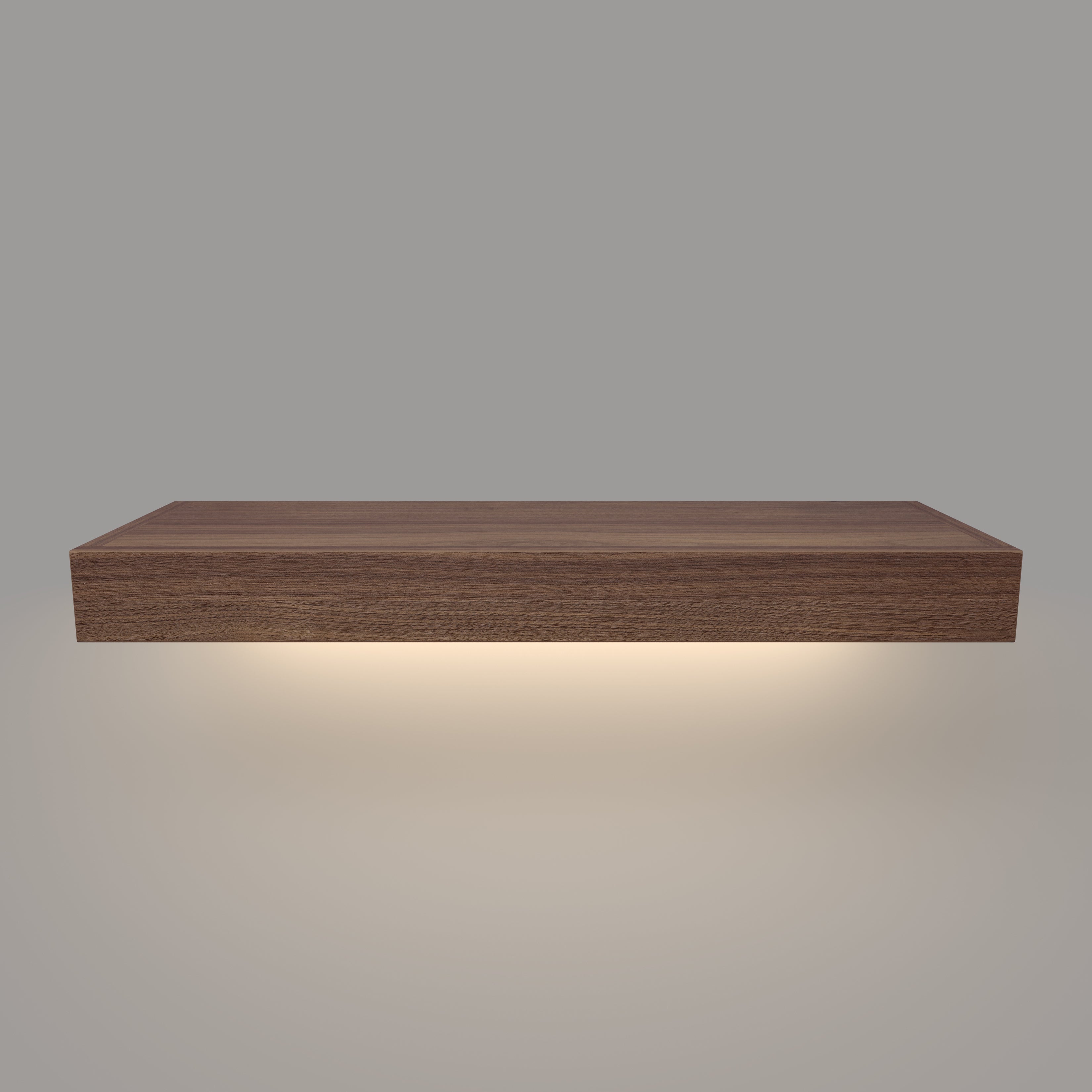 Walnut 3 Inch Thick LED Lighted Floating Shelf - Hardwired