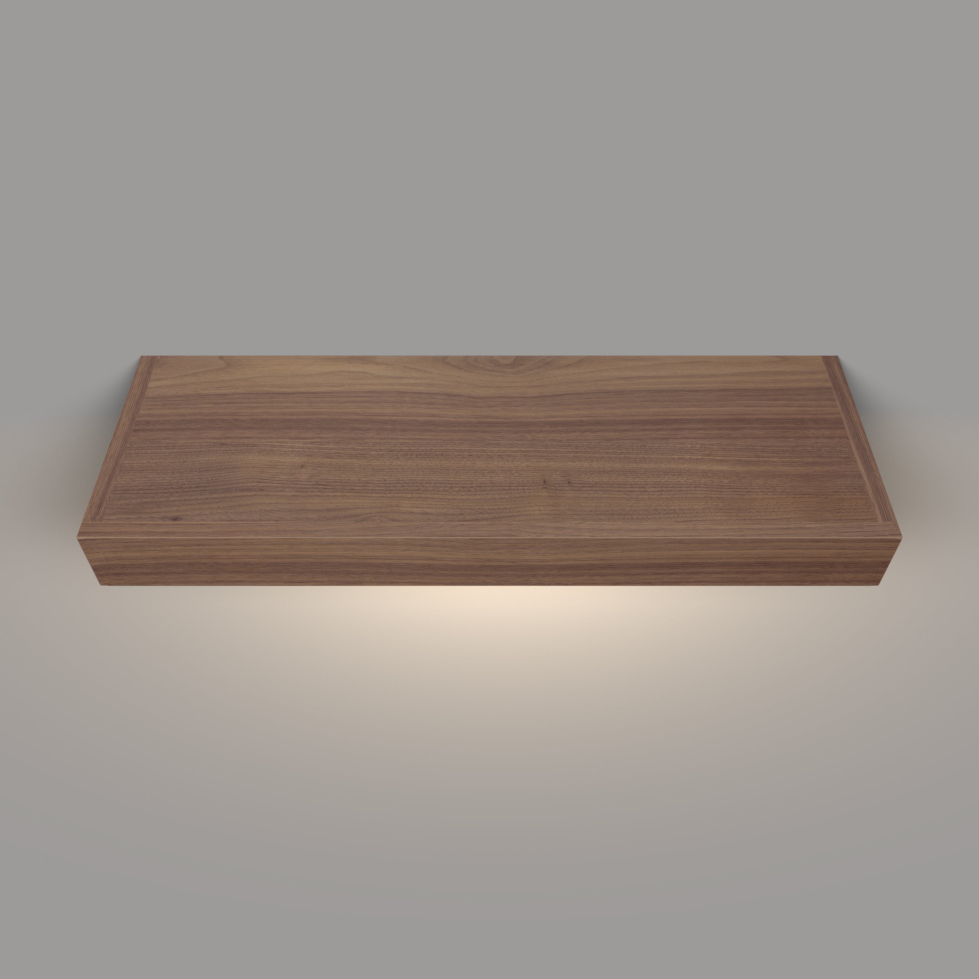 Walnut 3 Inch Thick LED Lighted Floating Shelf - Battery