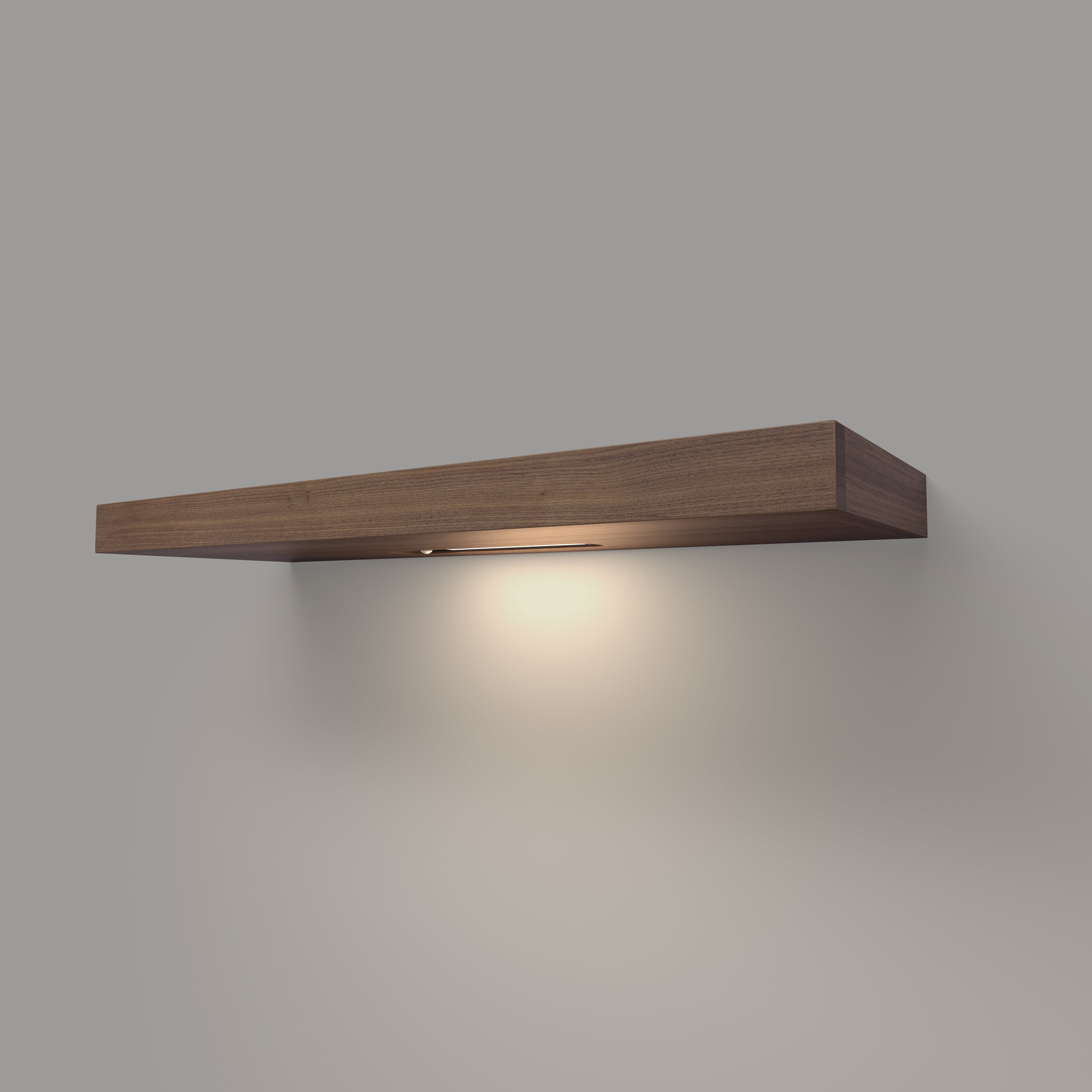 Walnut 2 Inch Thick LED Lighted Floating Shelf - Battery