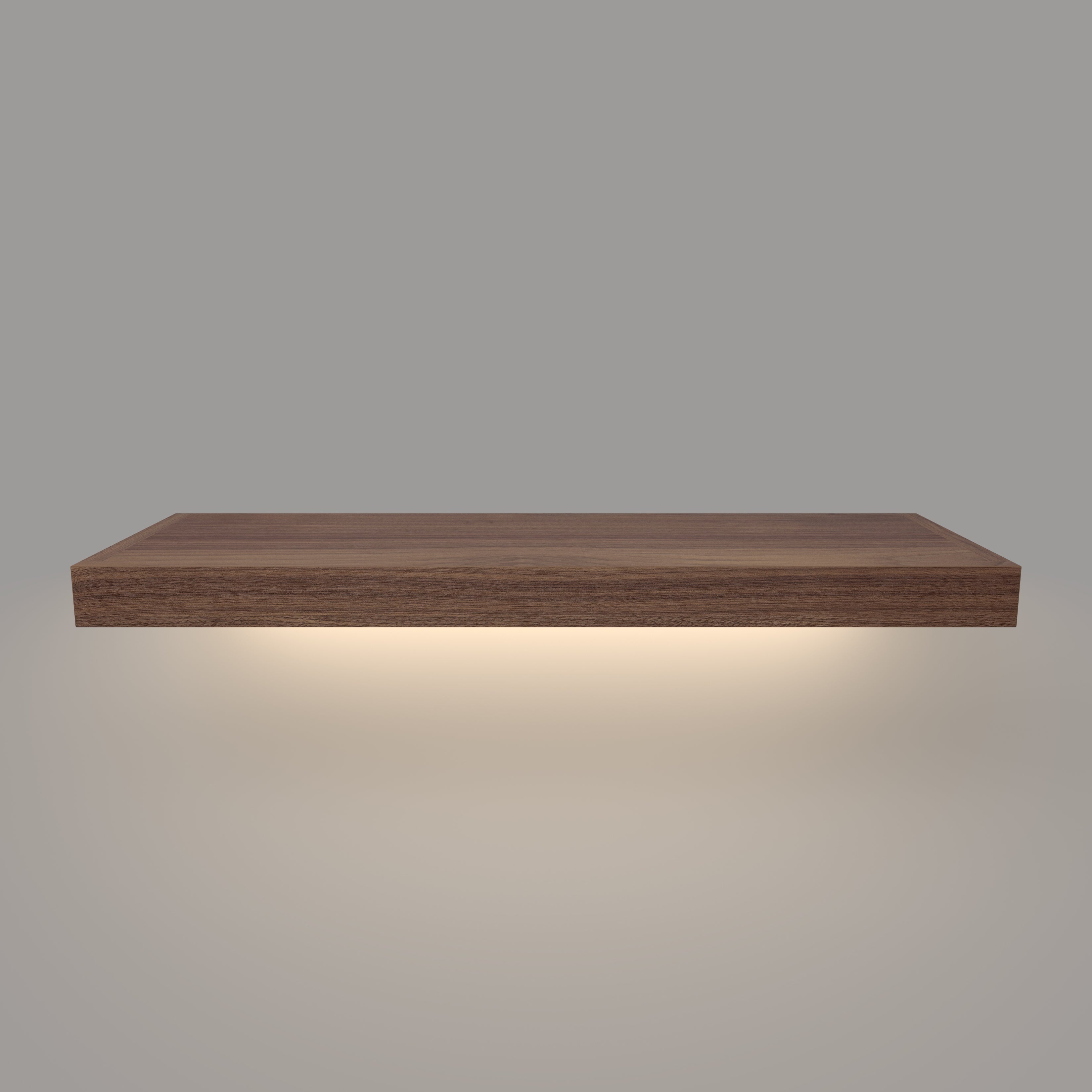 Walnut 2 Inch Thick LED Lighted Floating Shelf - Hardwired