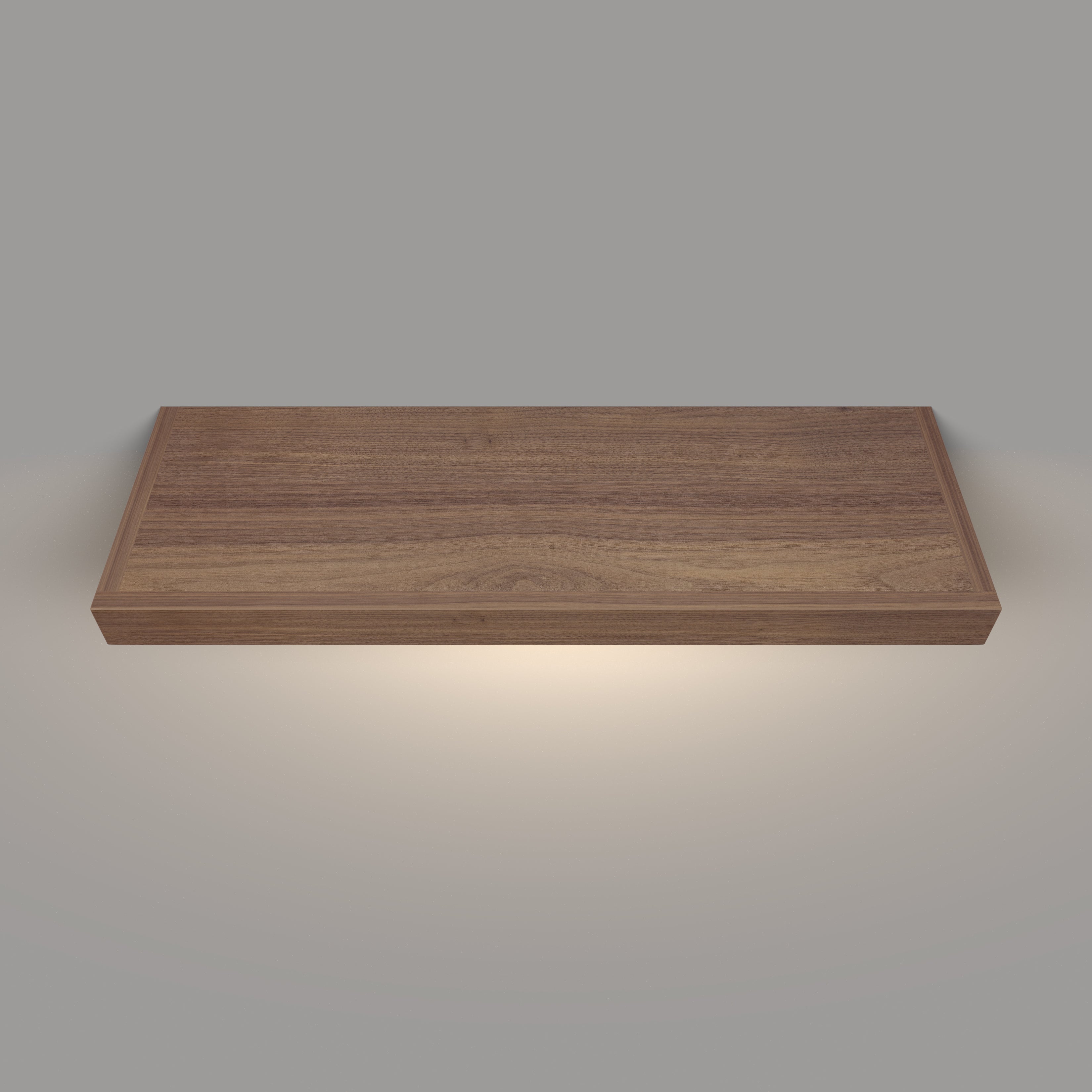 Walnut 2 Inch Thick LED Lighted Floating Shelf - Battery