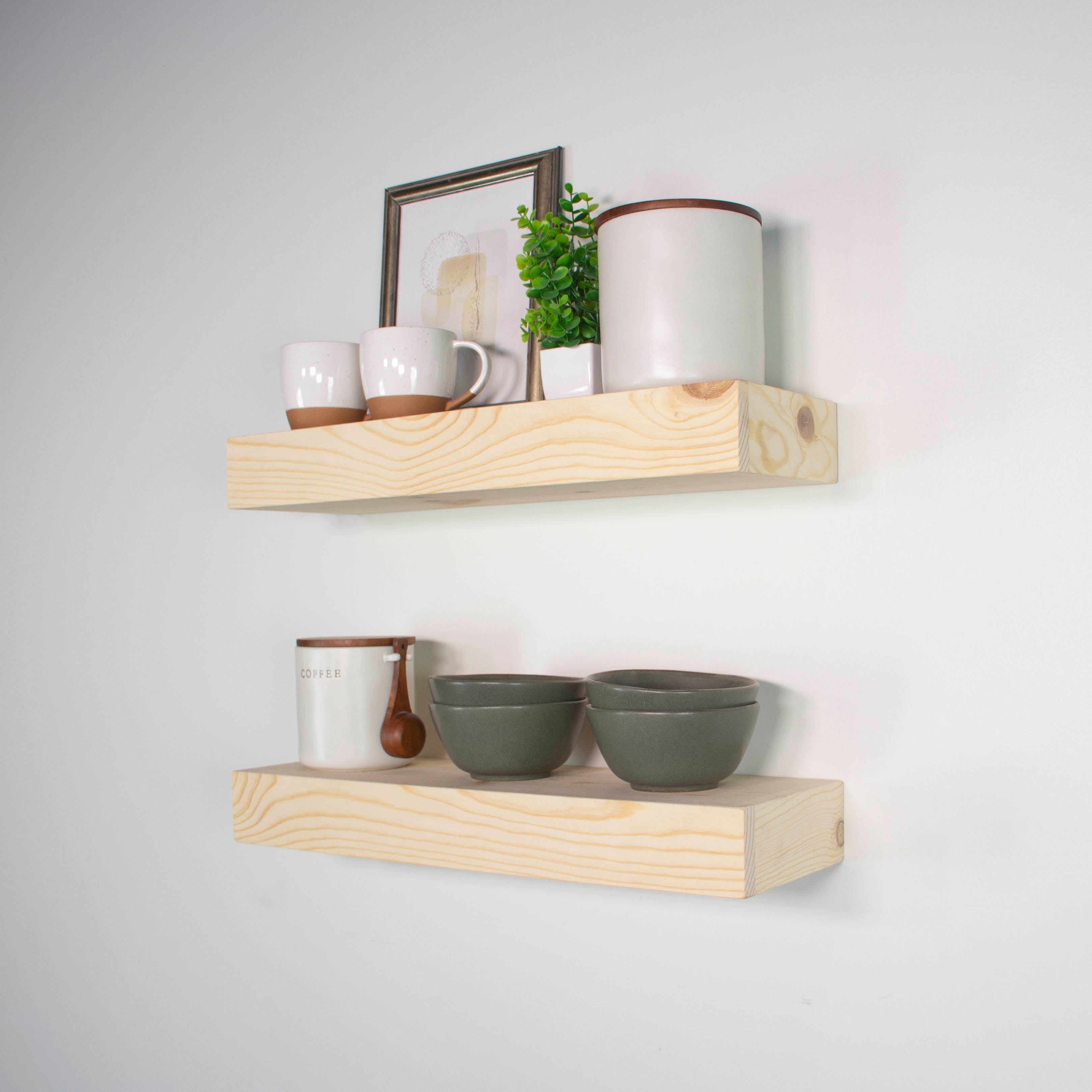 Pine 3 Inch Thick Lighted LED Floating Shelf - Hardwired