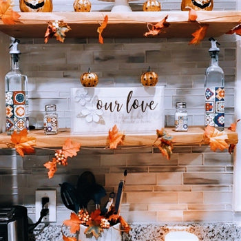 Halloween decor on floating shelves 
