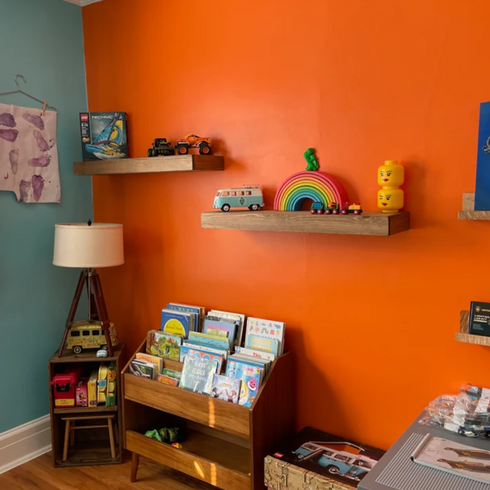 floating shelves in childs bedroom