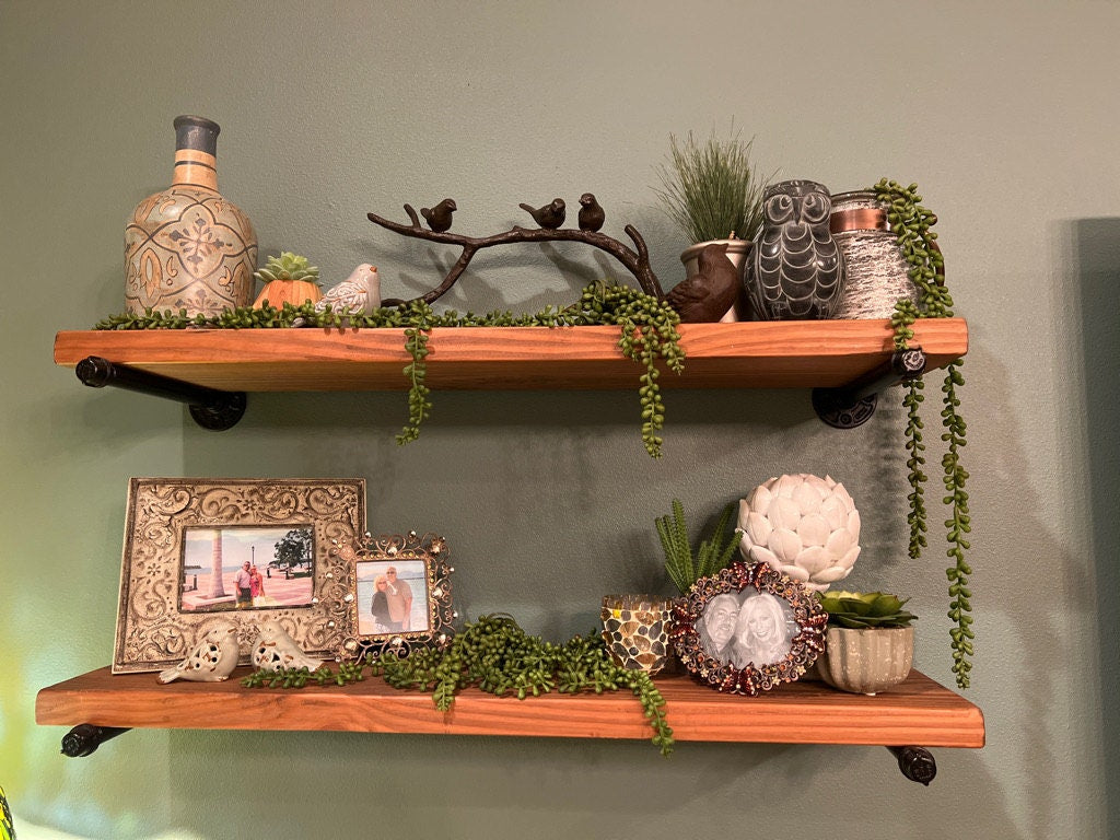 floating shelves in a craft room