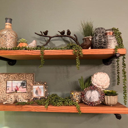 floating shelves in a craft room