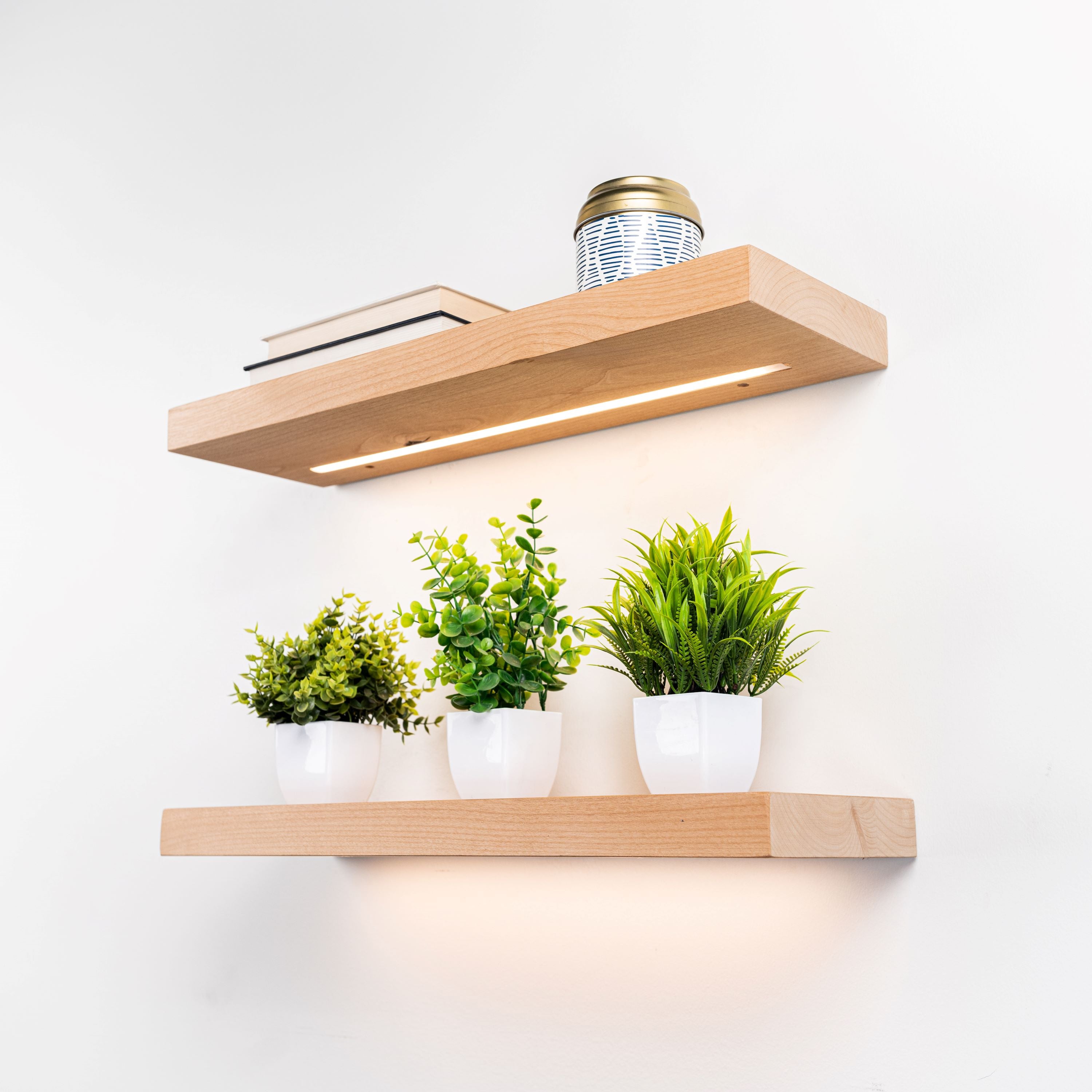 Rustic Alder LED Lighted Floating Shelf - Hardwired