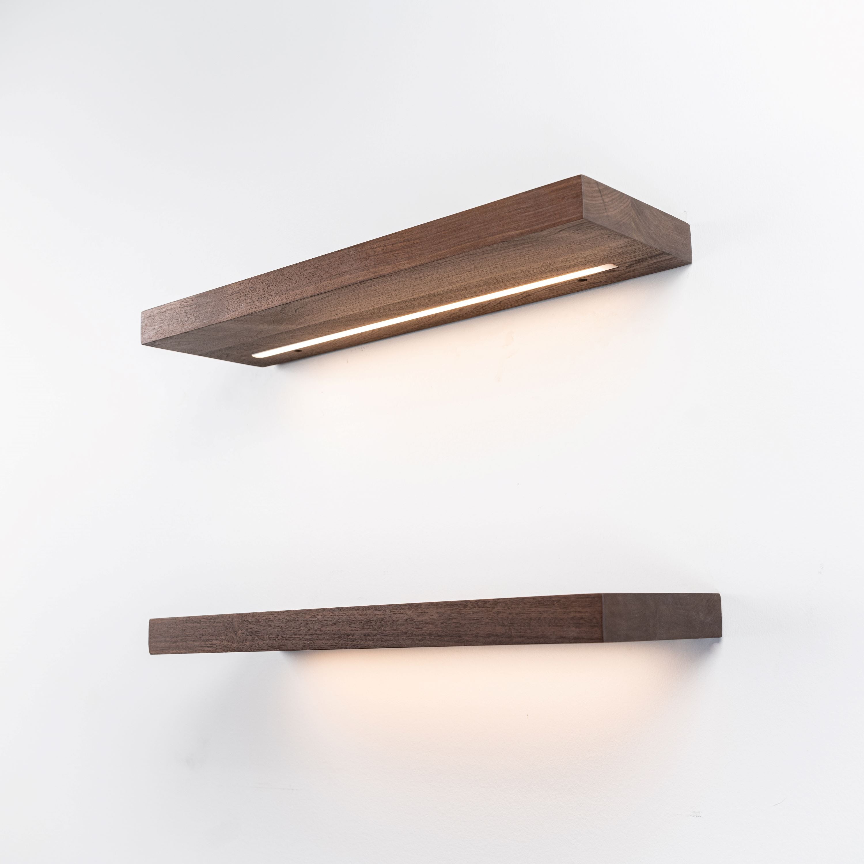 Walnut LED Lighted Floating Shelves - Hardwired