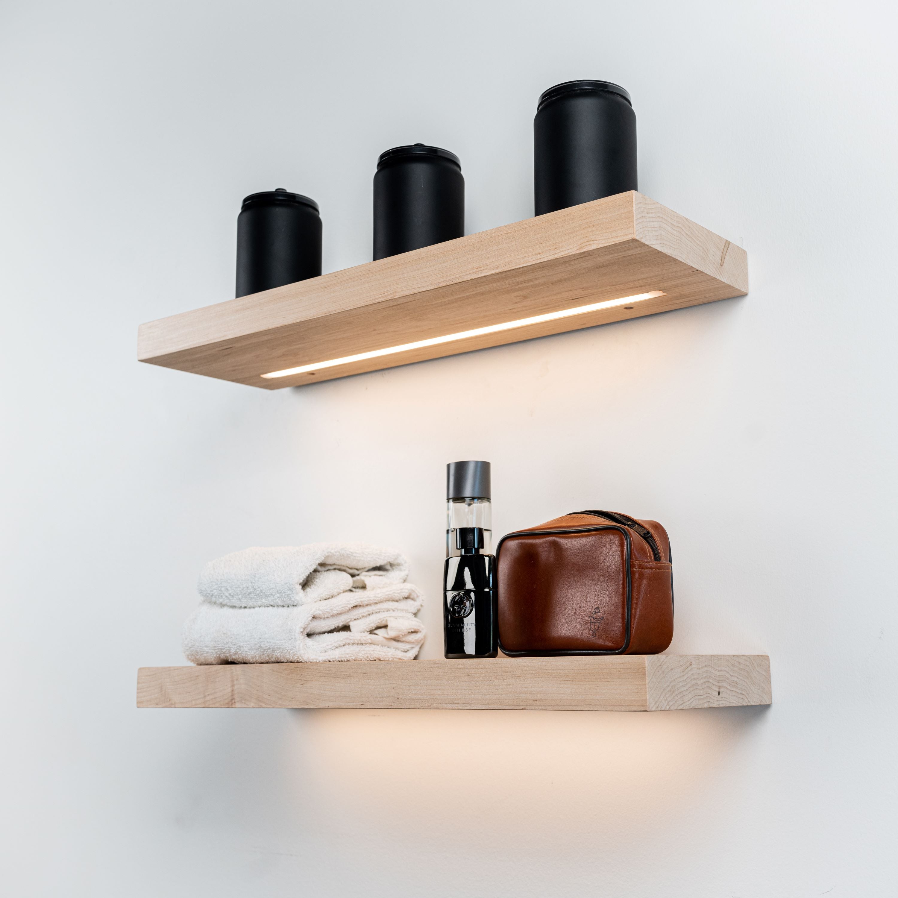 Maple LED Lighted Floating Shelf - Hardwired