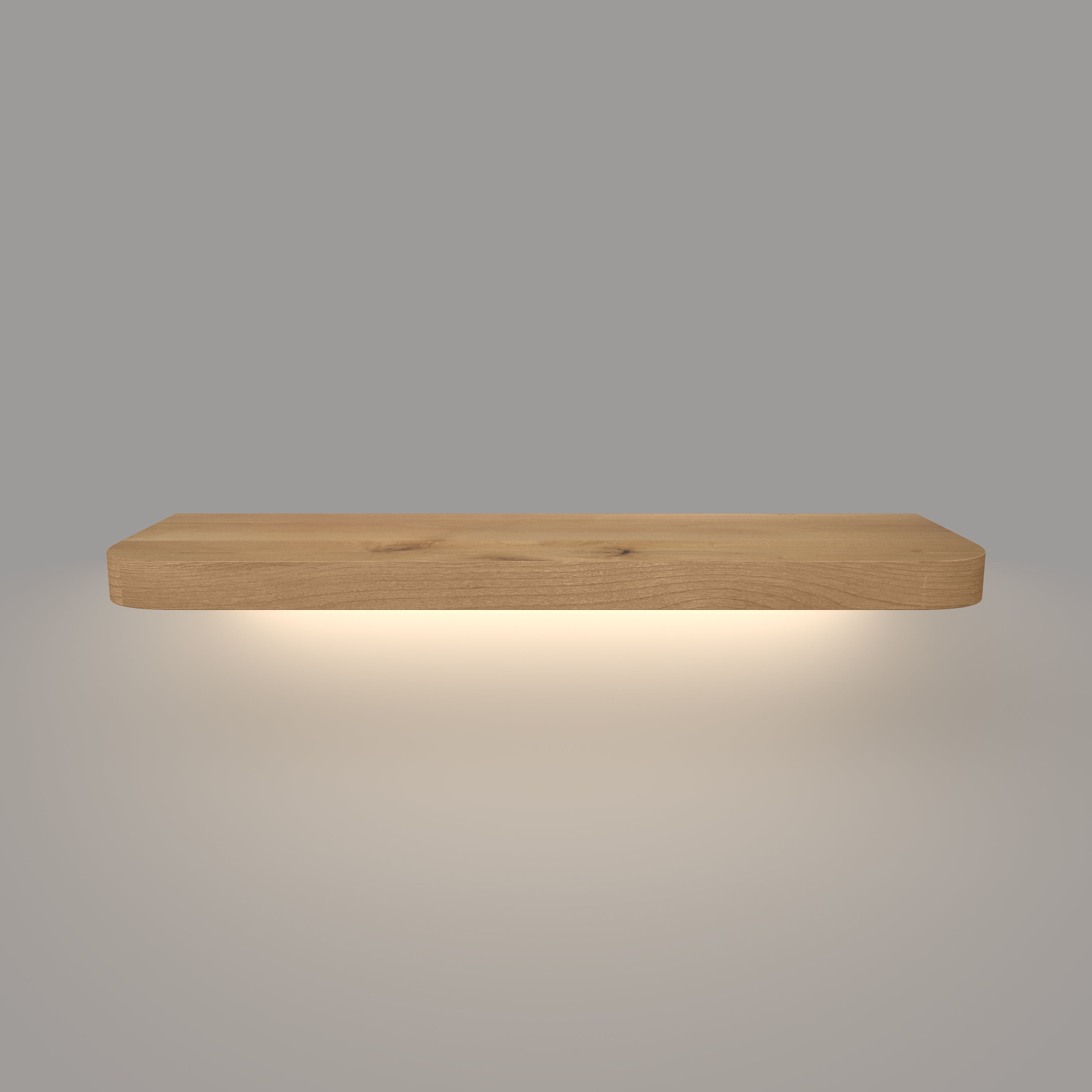 Rustic Alder Radius LED Lighted Floating Shelf - Hardwired
