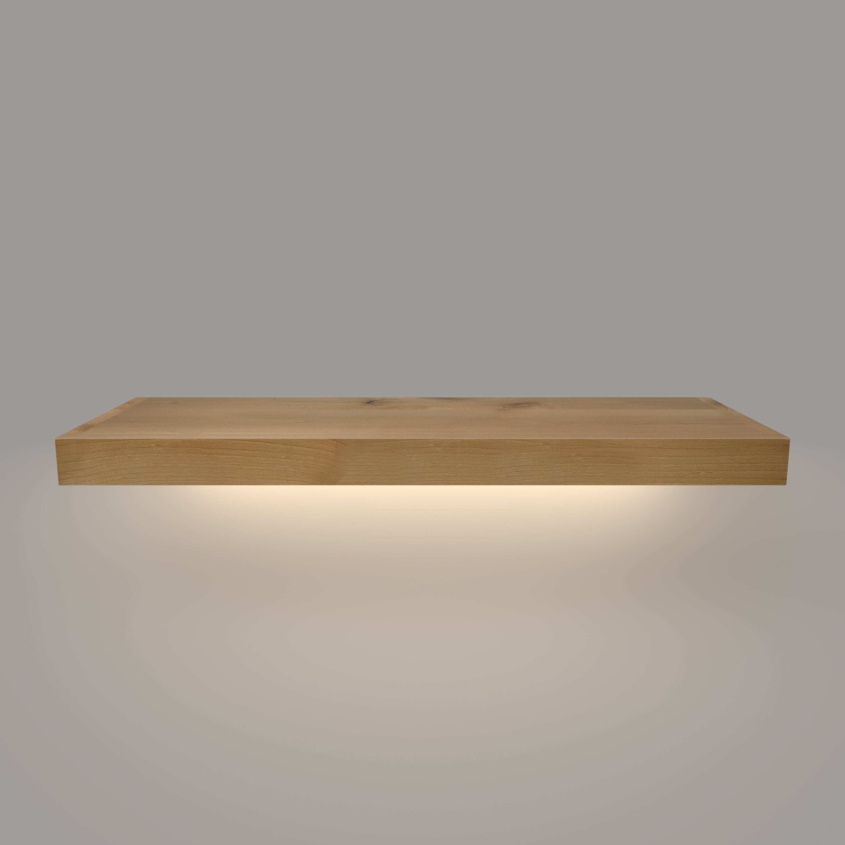 Rustic Alder 2 Inch Thick LED Lighted Floating Shelves - Hardwired