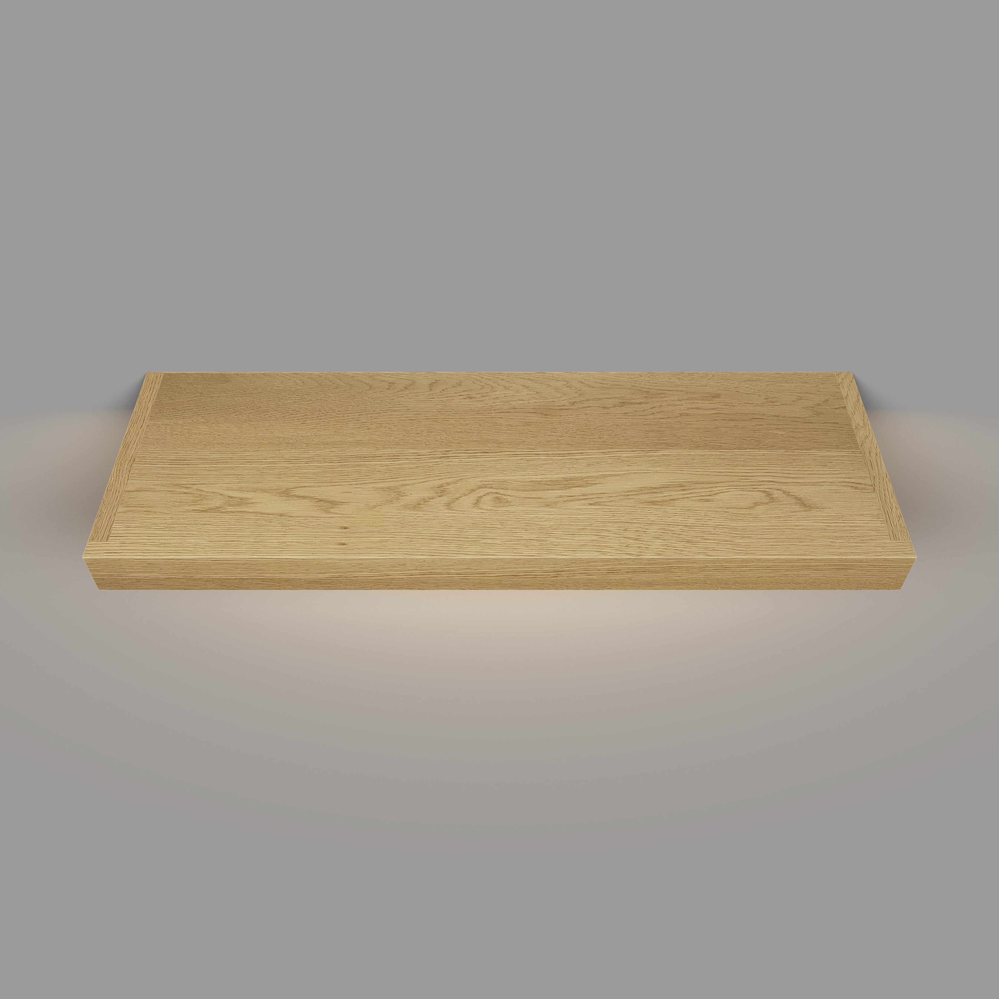 White Oak 2 Inch Thick LED Lighted Floating Shelf - Hardwired