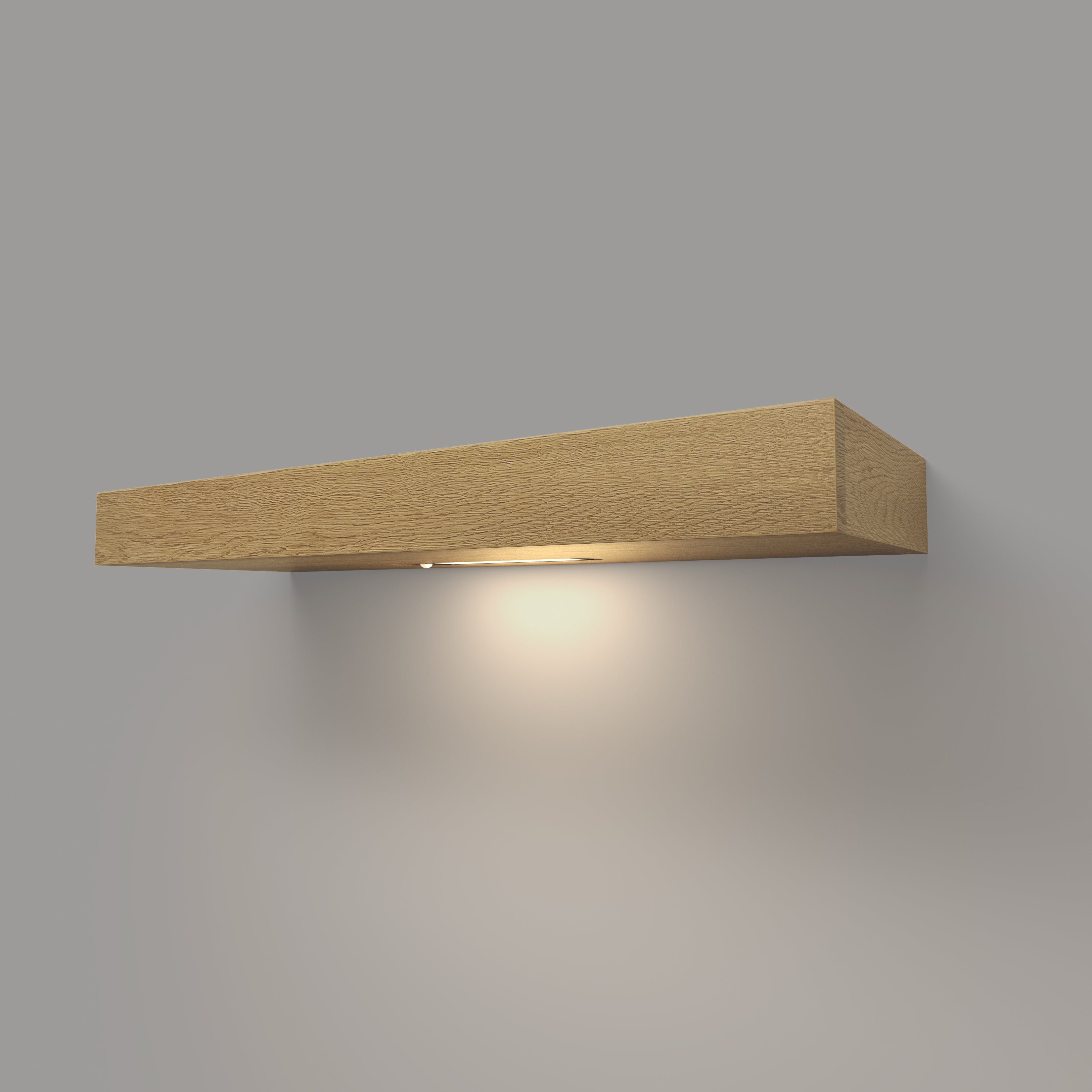 White Oak 3 Inch Thick LED Lighted Floating Shelf - Battery