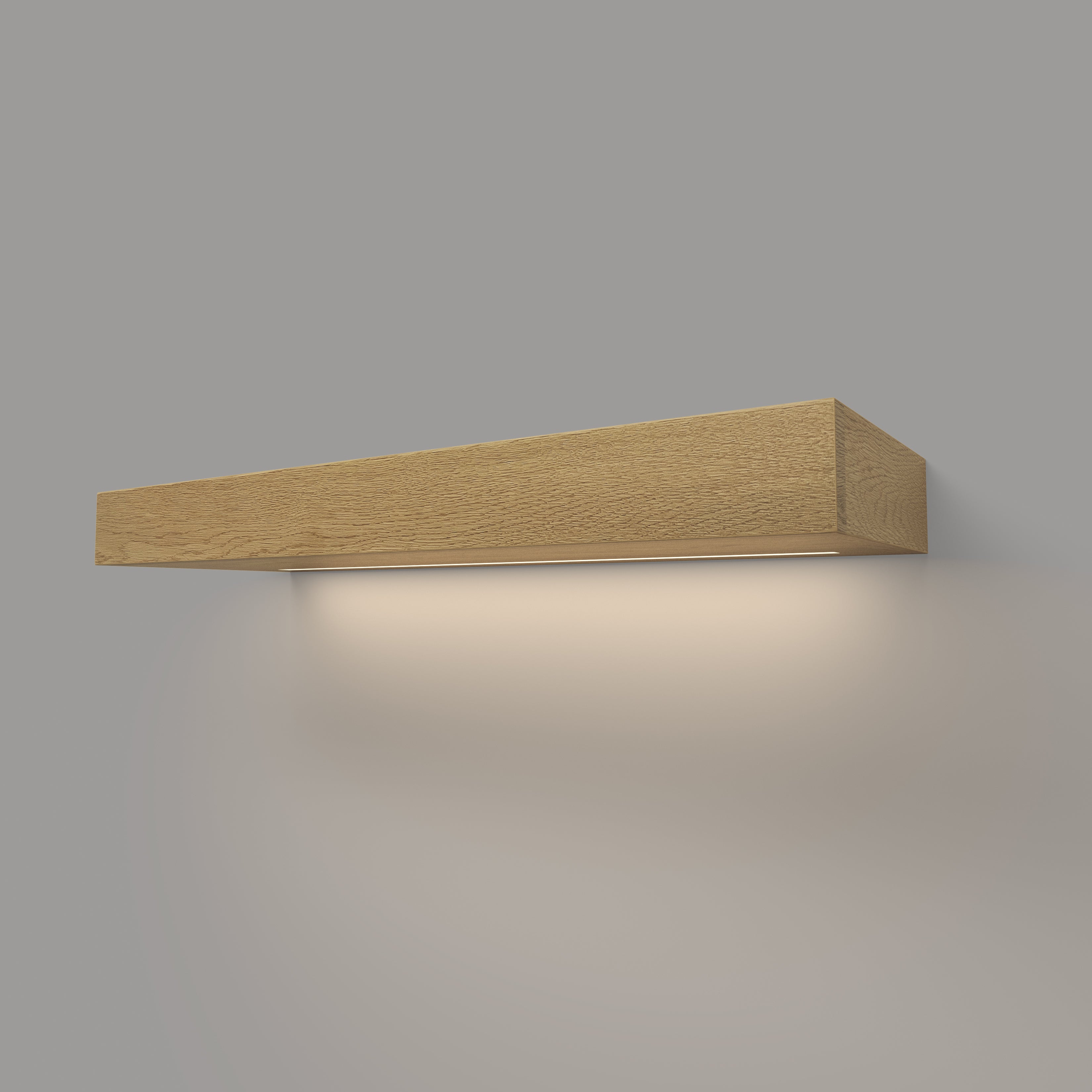 White Oak 3 Inch Thick LED Lighted Floating Shelf - Hardwired