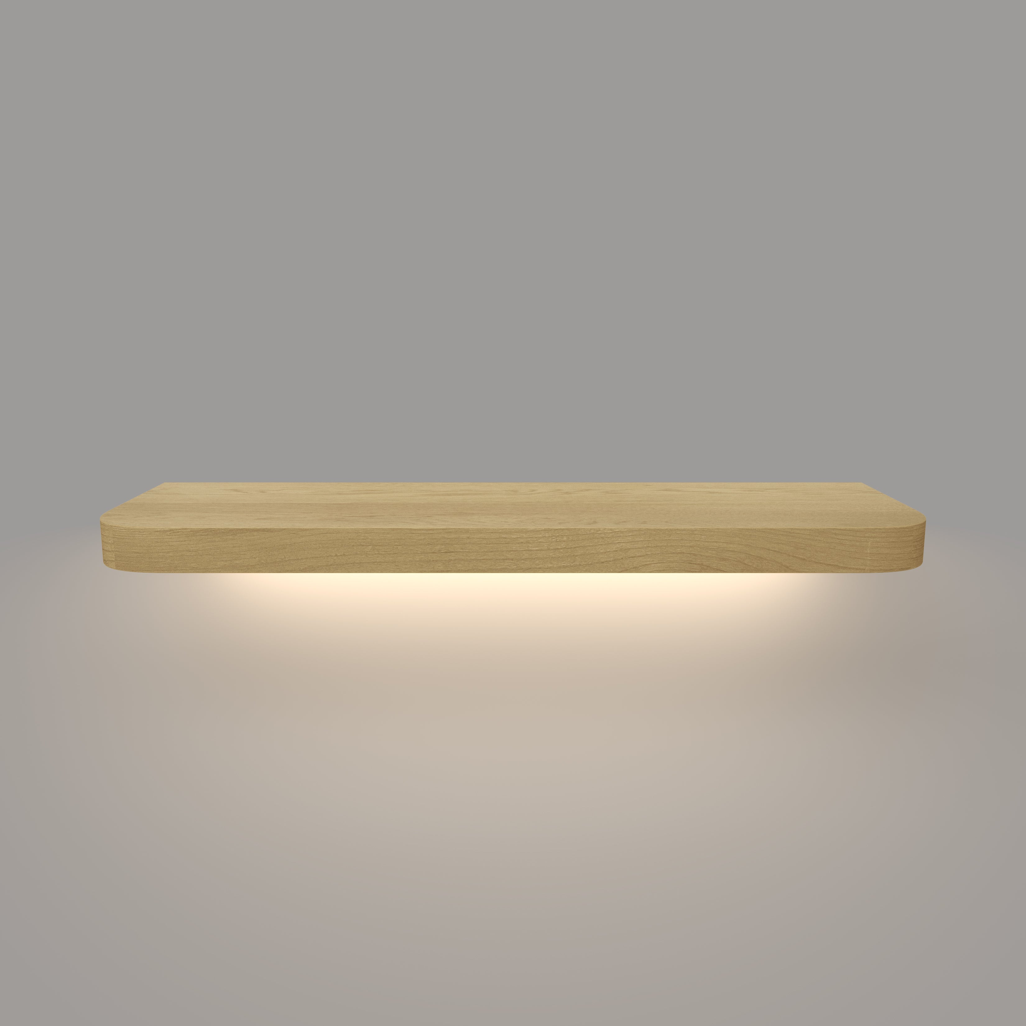 White Oak Radius LED Lighted Floating Shelf - Hardwired