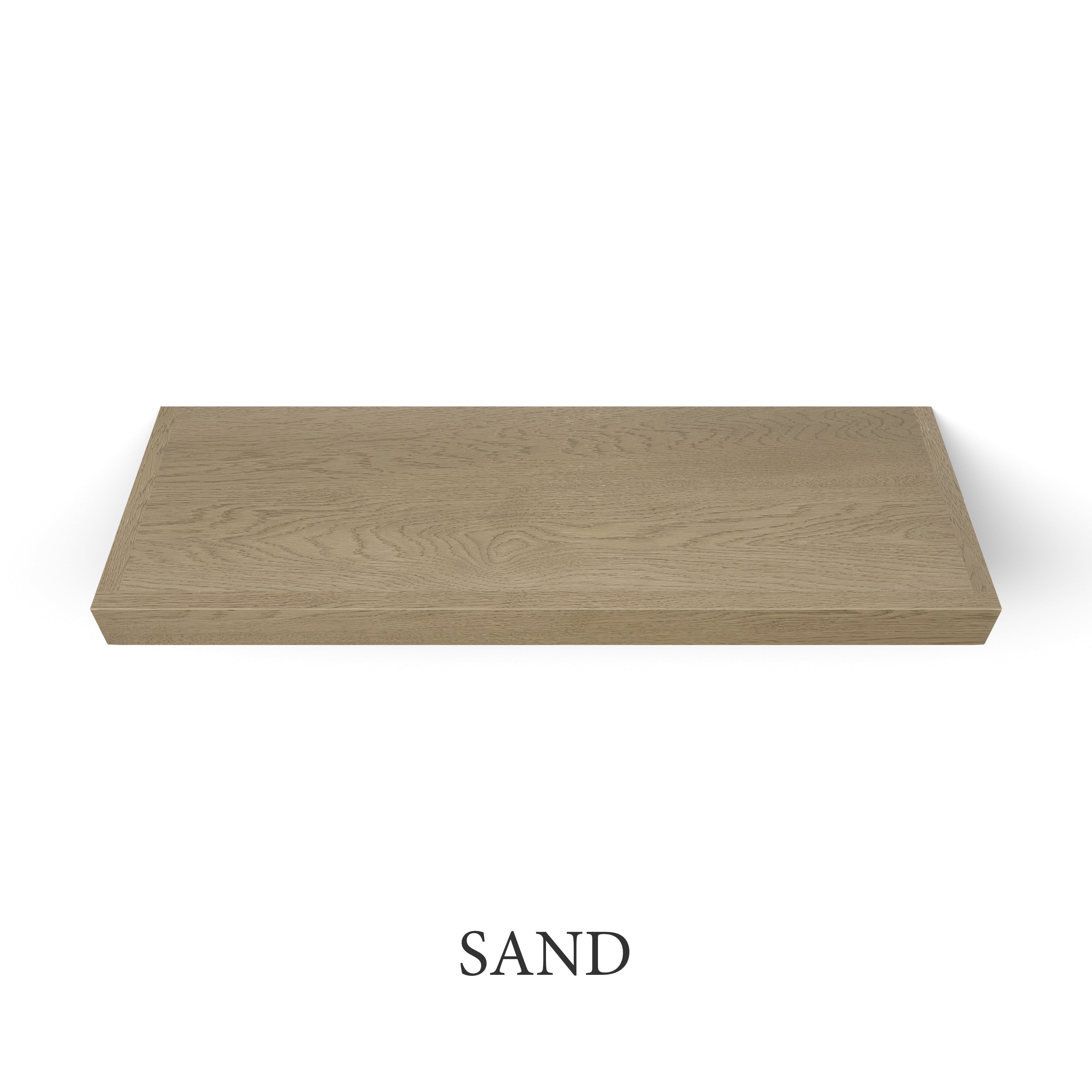 sand White Oak 2 Inch Thick LED Lighted Floating Shelf - Hardwired