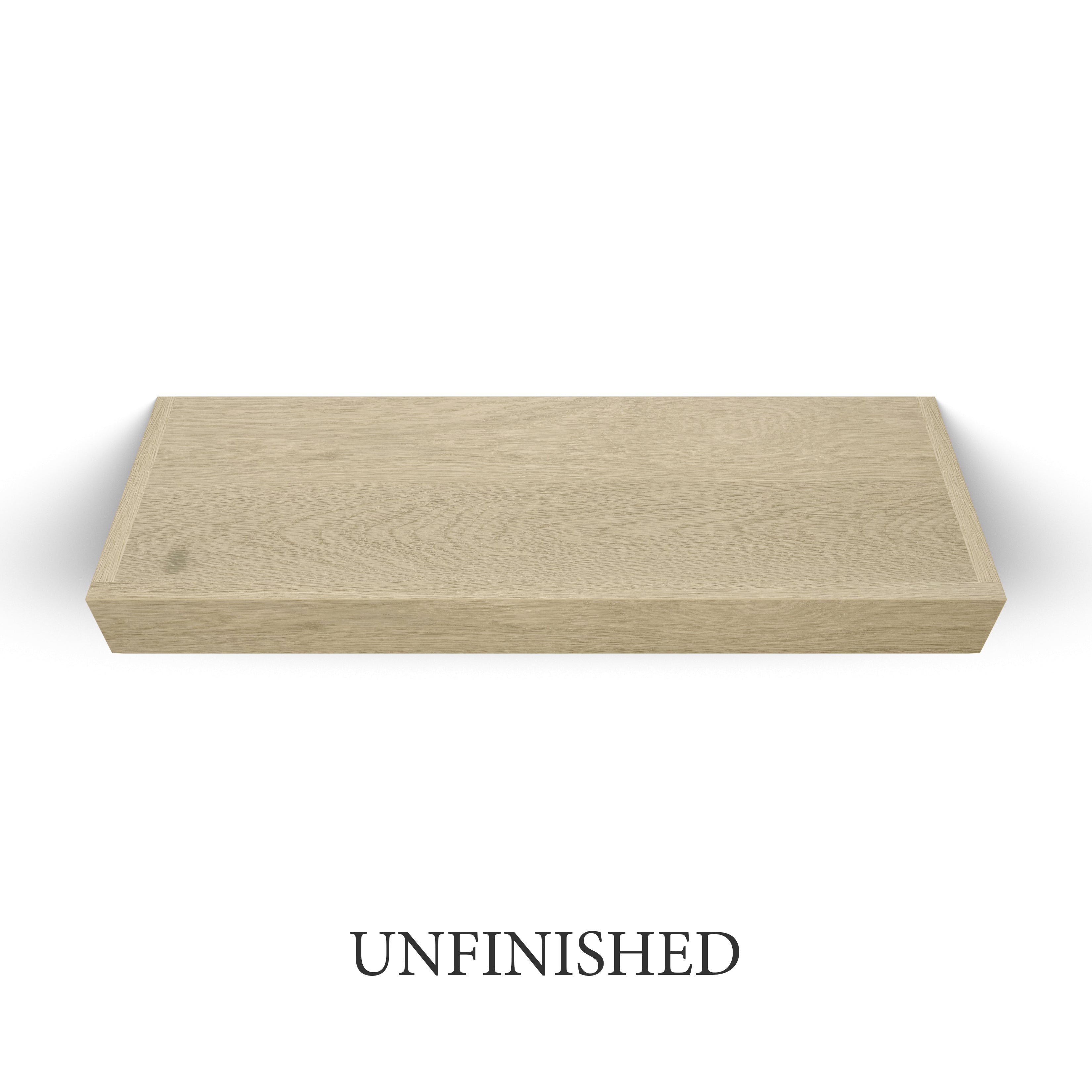 unfinished White Oak 3 Inch Thick Floating Shelf