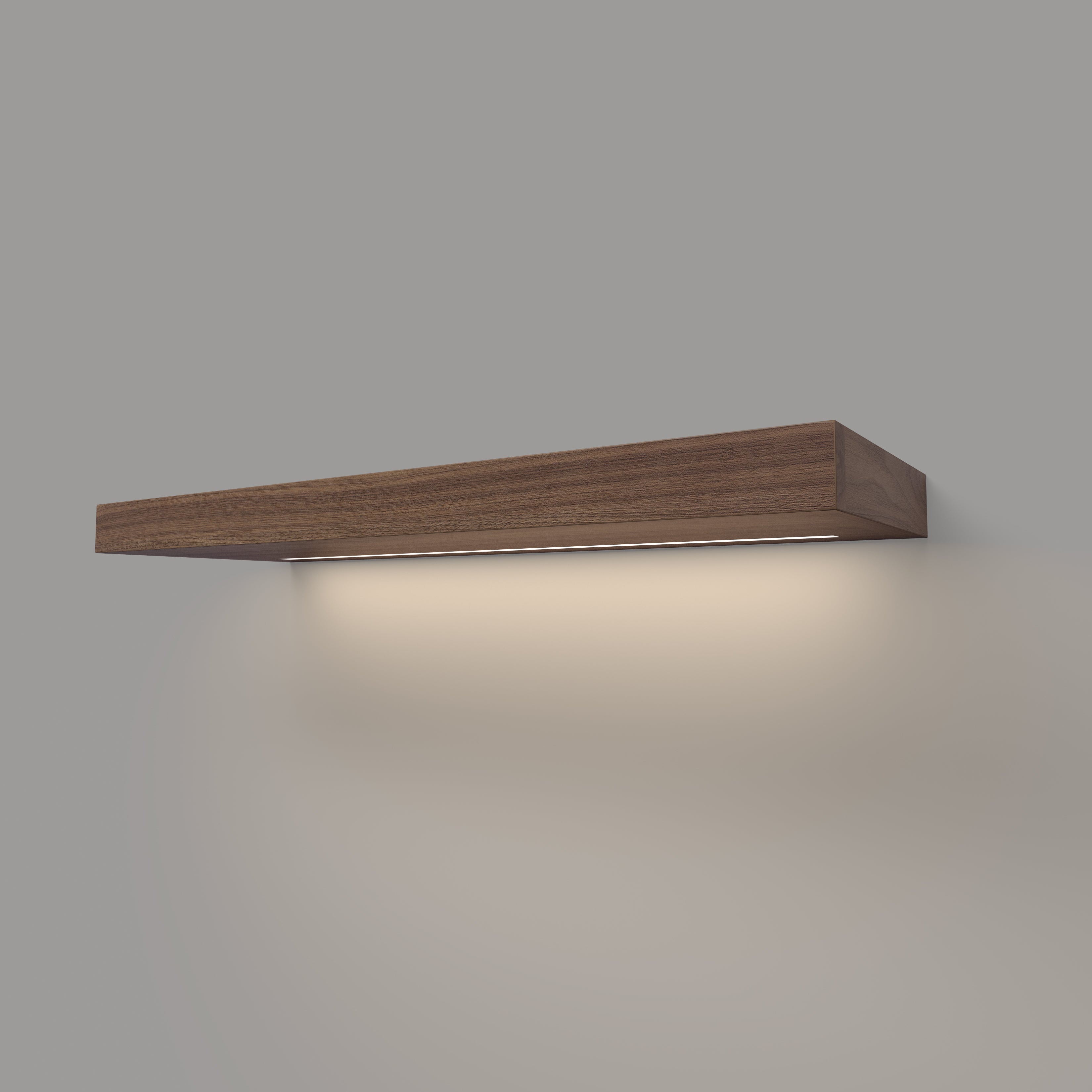 Walnut 2 Inch Thick LED Lighted Floating Shelf - Hardwired