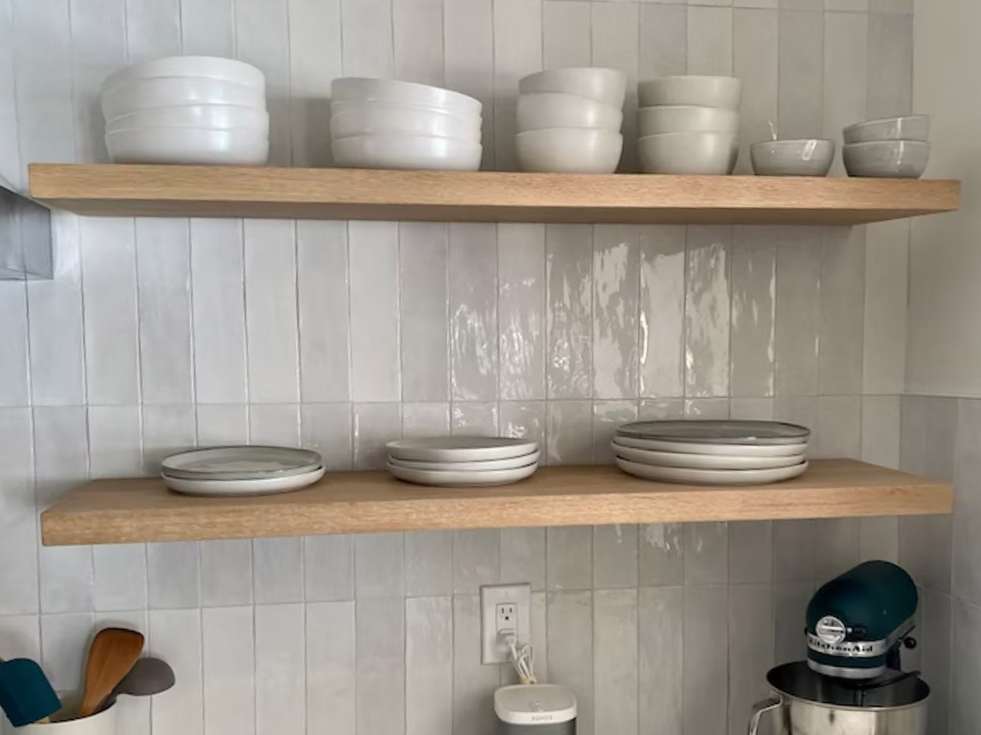 White Oak Floating Shelf in kitchen