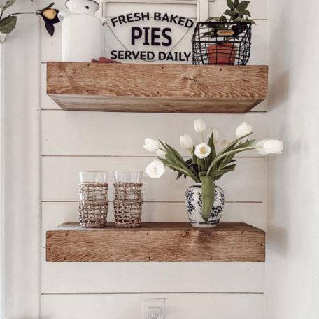 Pine 3 Inch Thick Floating Shelf With Plants